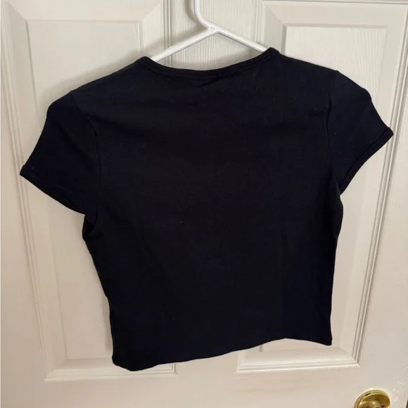 Black Crop Top with Script - Picture 3 of 7
